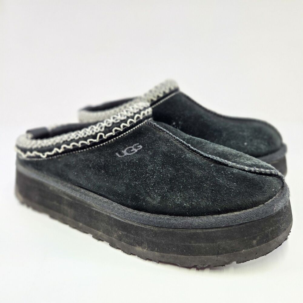 UGG Tazz Platform Slippers Black Suede 1122553 Sz 9